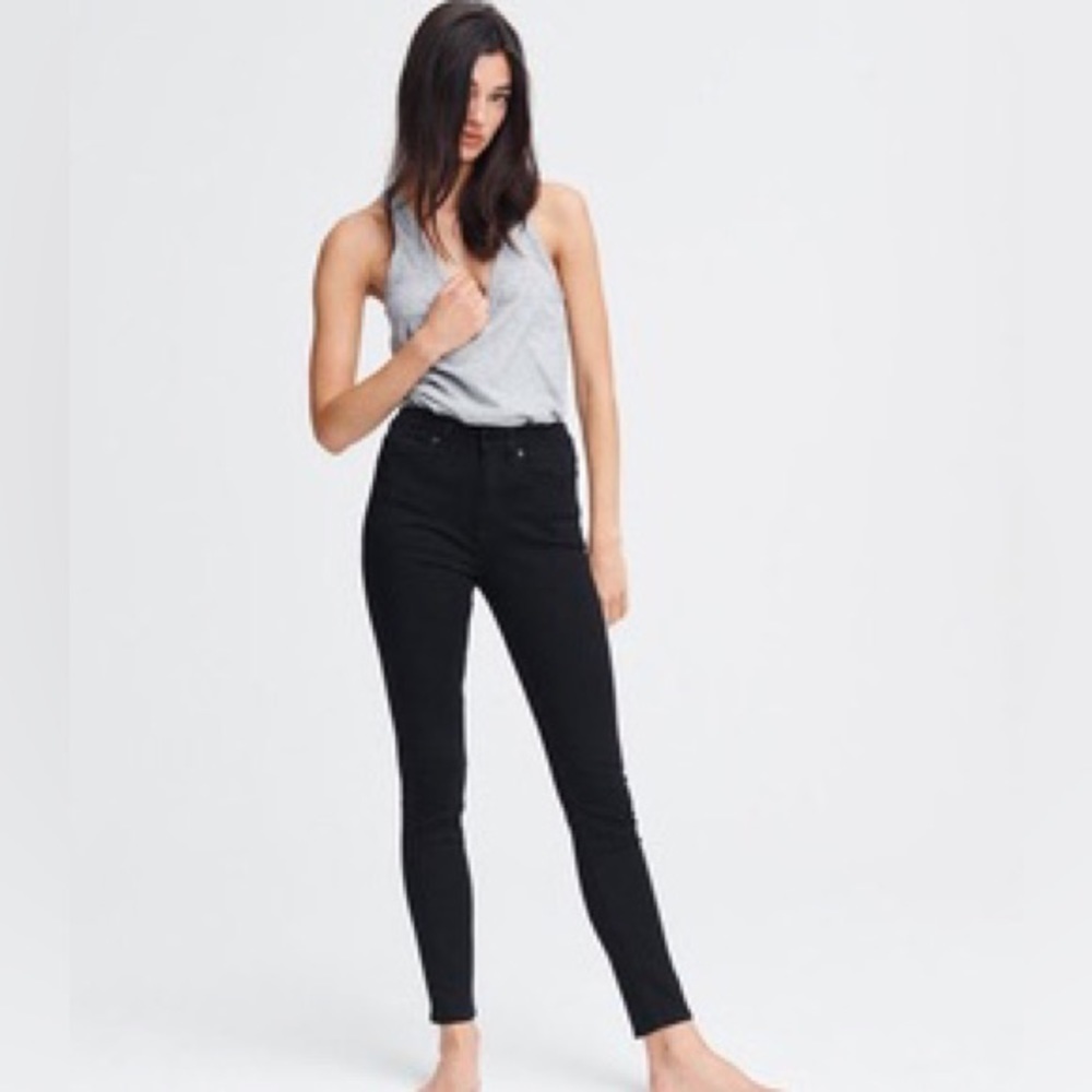 Rag and Bone the high rise skinny Jean, distressed version, in black.